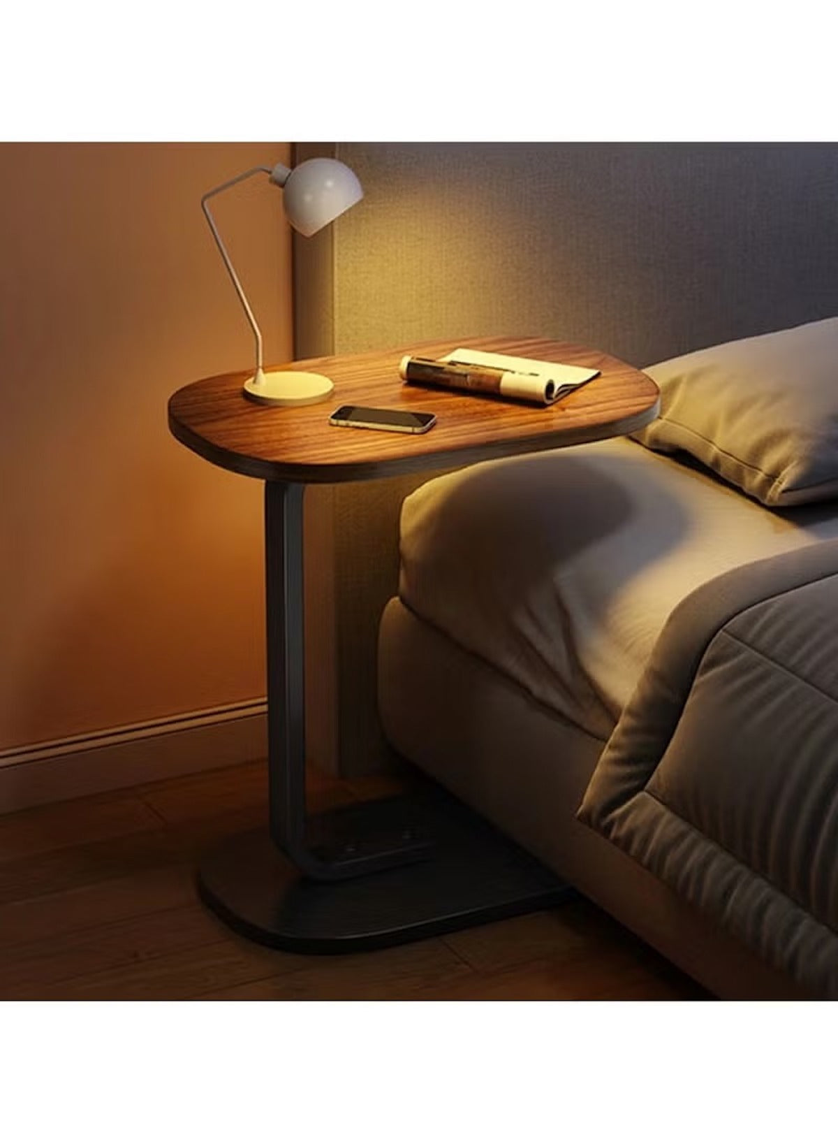 Stylish living room furniture UAE featuring a modern side table with lamp and cozy bedding